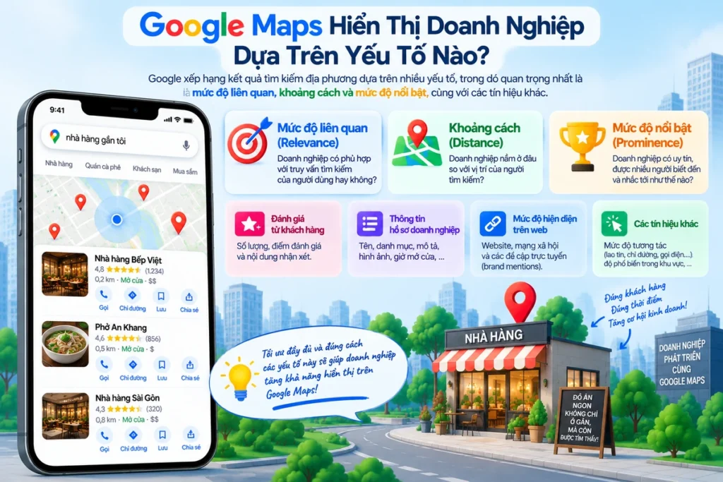 Google Maps hiển thị doanh nghiệp dựa trên yếu tố nào