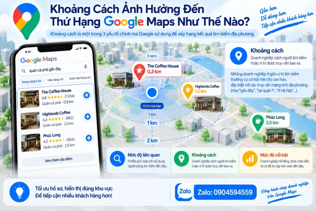 Khoảng cách ảnh hưởng đến thứ hạng Google Maps như thế nào