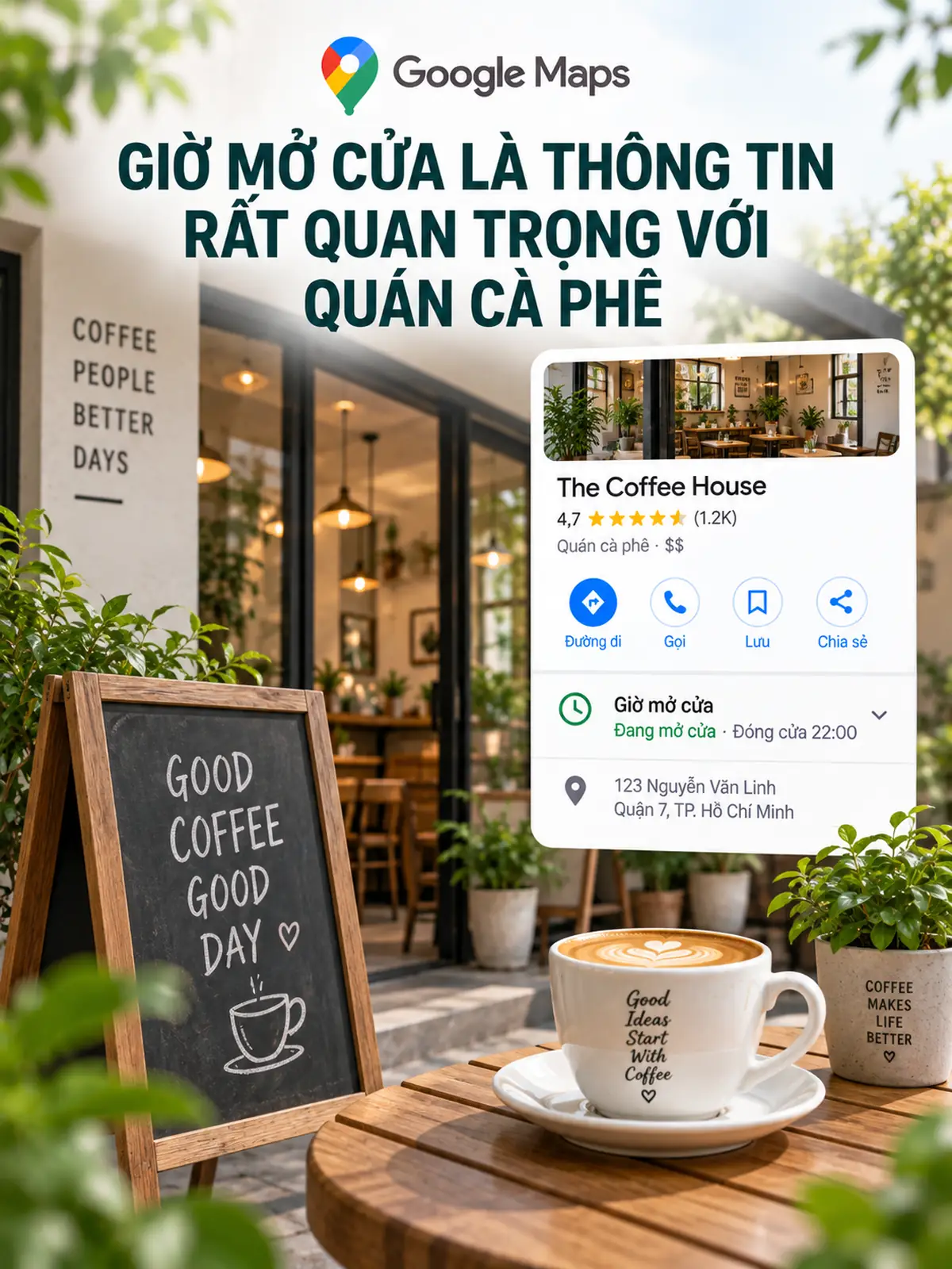 Giờ mở cửa là thông tin rất quan trọng với quán cà phê