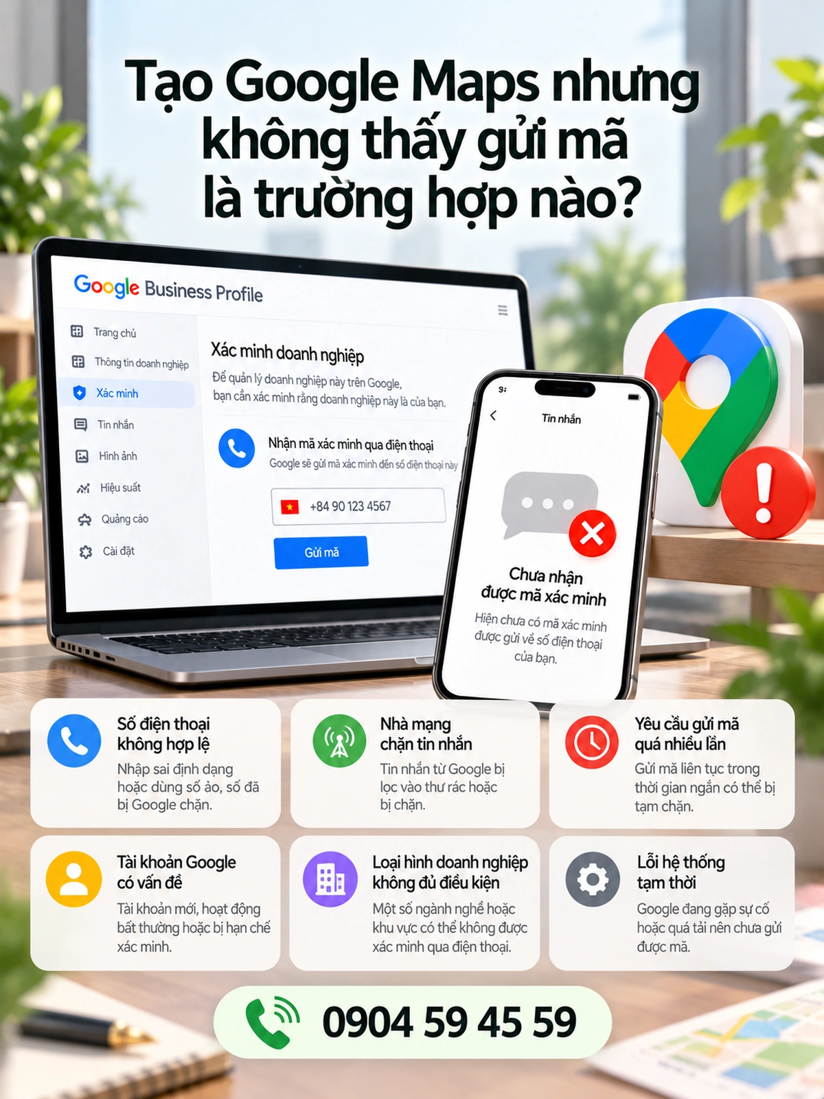 Tạo Google Maps nhưng không thấy gửi mã là trường hợp nào?