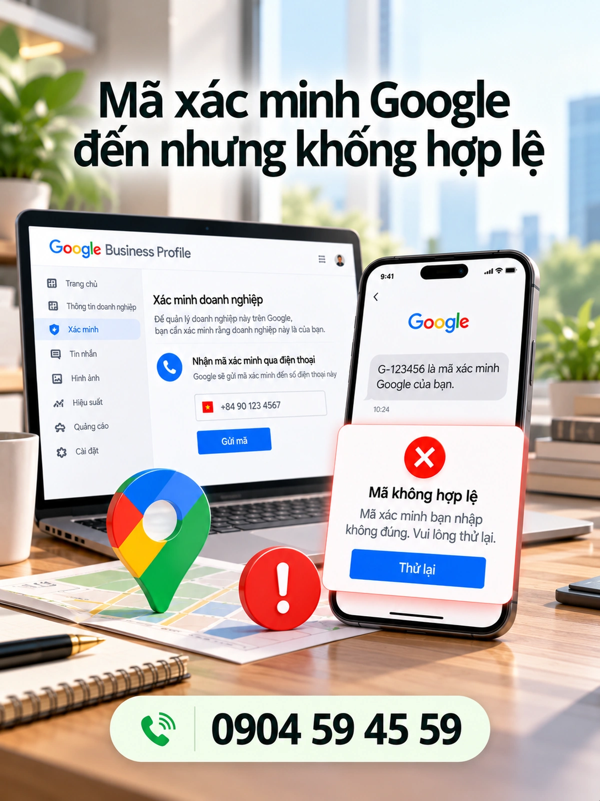 Mã xác minh Google đến nhưng không hợp lệ