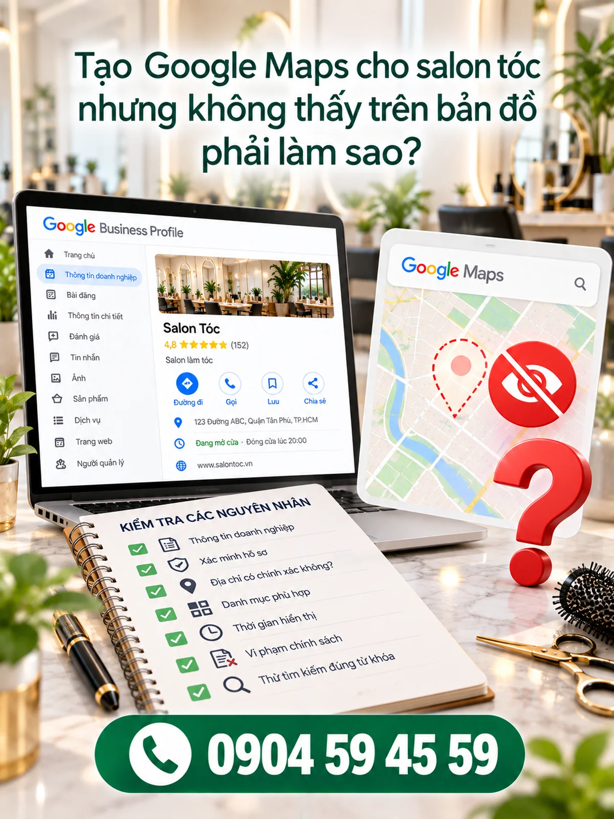 Tạo Google Maps cho salon tóc nhưng không thấy trên bản đồ phải làm sao?