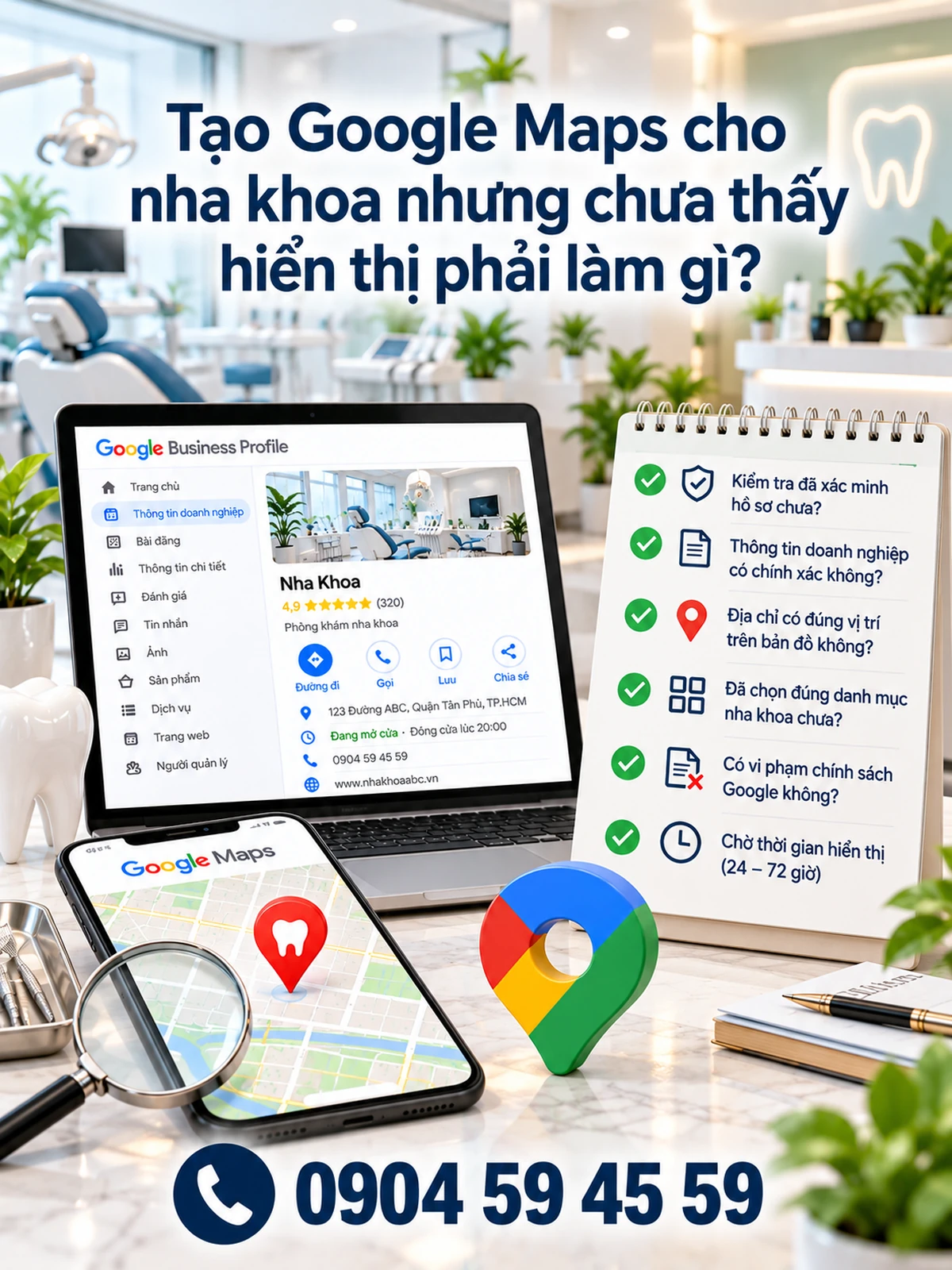 TẠO GOOGLE MAPS CHO NHA KHOA NHƯNG CHƯA THẤY HIỂN THỊ PHẢI LÀM GÌ?