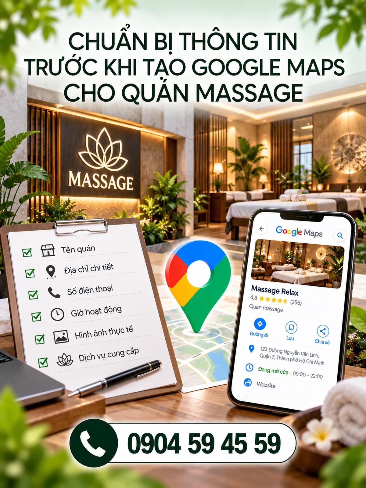 Chuẩn bị thông tin trước khi tạo Google Maps cho quán massage