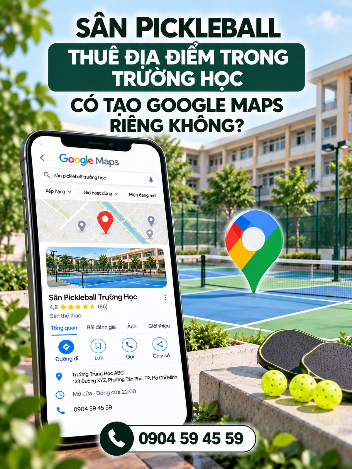 Sân pickleball thuê địa điểm trong trường học có tạo Google Maps riêng không?