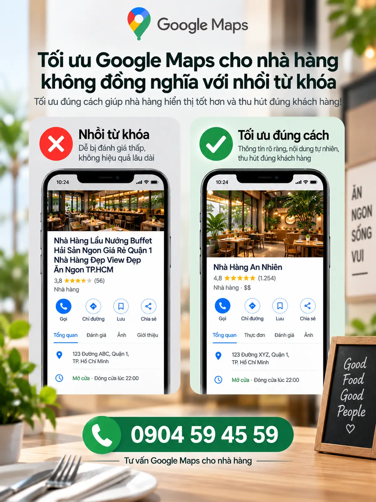 Tối ưu Google Maps cho nhà hàng không đồng nghĩa với nhồi từ khóa