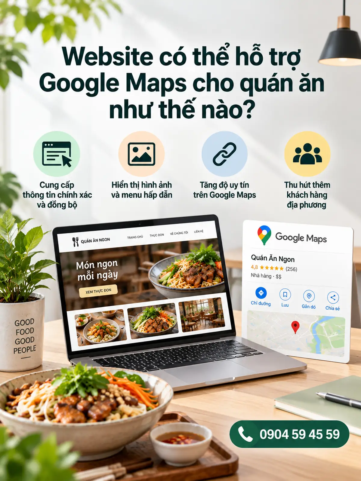 Website có thể hỗ trợ Google Maps cho quán ăn như thế nào?