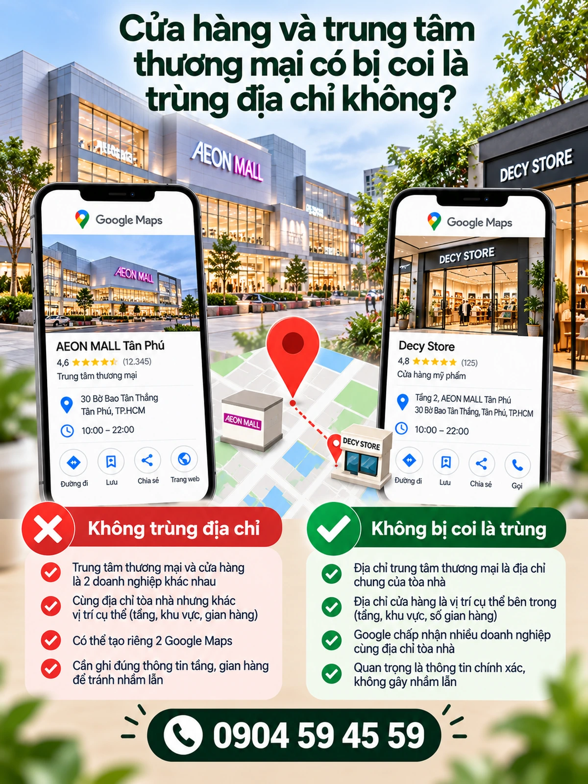 Cửa hàng và trung tâm thương mại có bị coi là trùng địa chỉ không?